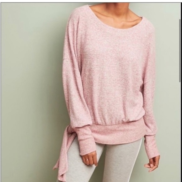 Saturday Sunday Anthropologie Payton Brushed Fleece Pink Side Tie Sweater size S - Picture 4 of 10